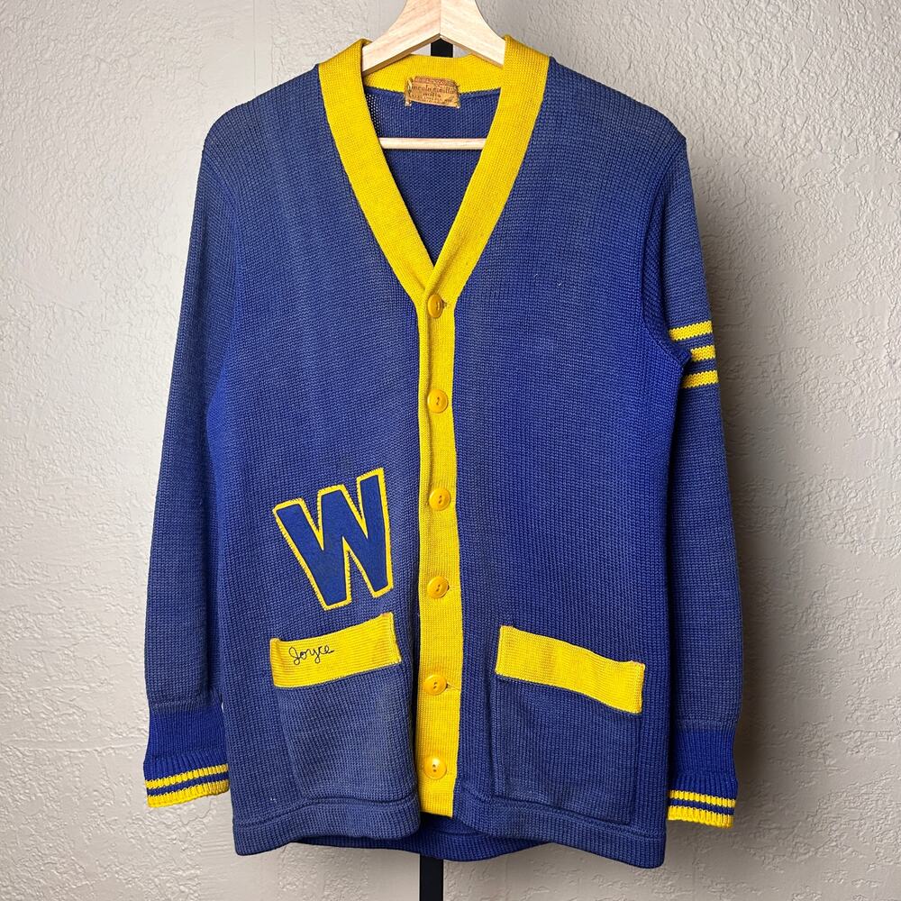 1940s High School Chicago Robert A. Waller Varsity Letterman Small Wool Cardigan